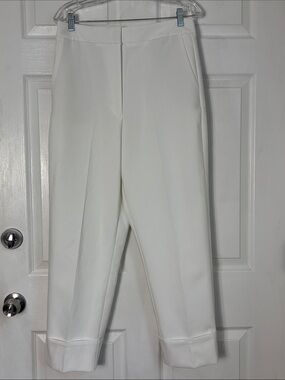 Zara White Cropped Tailored Cuffed Dress Pants Size Large sleek summer pant